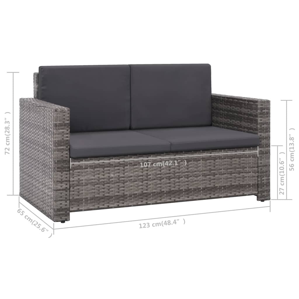 vidaXL 2 Piece Patio Lounge Set with Cushions Poly Rattan Gray