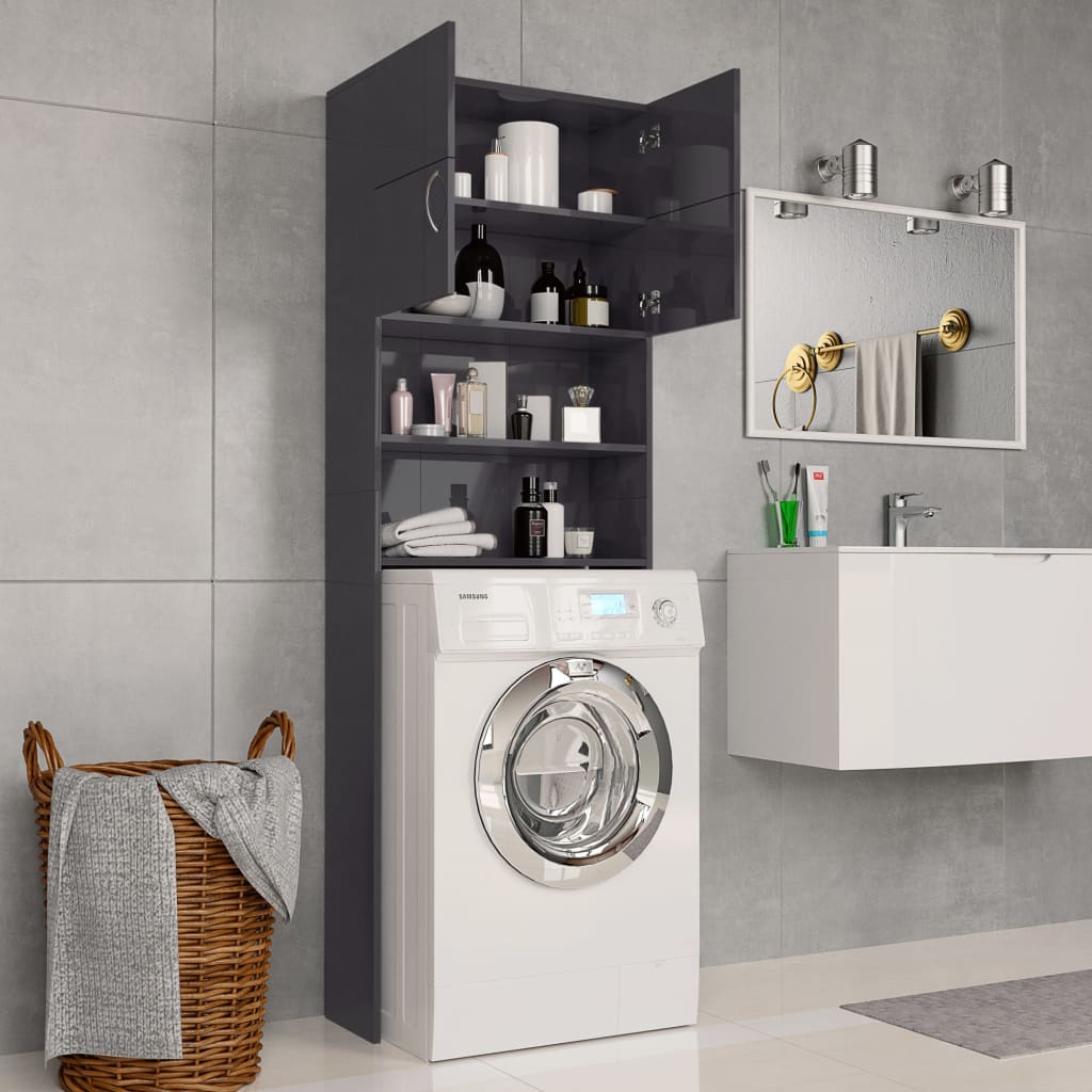 vidaXL Washing Machine Cabinet High Gloss Gray 25.2" x 10" x 74.8"