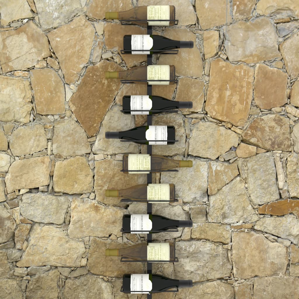 vidaXL Wall-mounted Wine Rack for 10 Bottles Black Metal