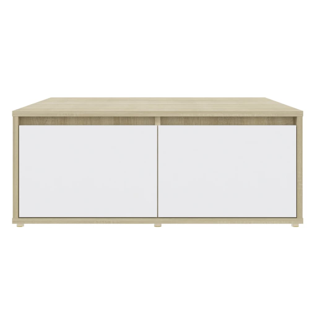 vidaXL Coffee Table White and Sonoma Oak 31.5"x31.5"x12.2" Engineered Wood