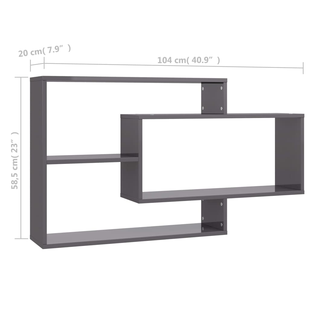 vidaXL Wall Shelves High Gloss Gray 40.9"x7.9"x23" Chipboard