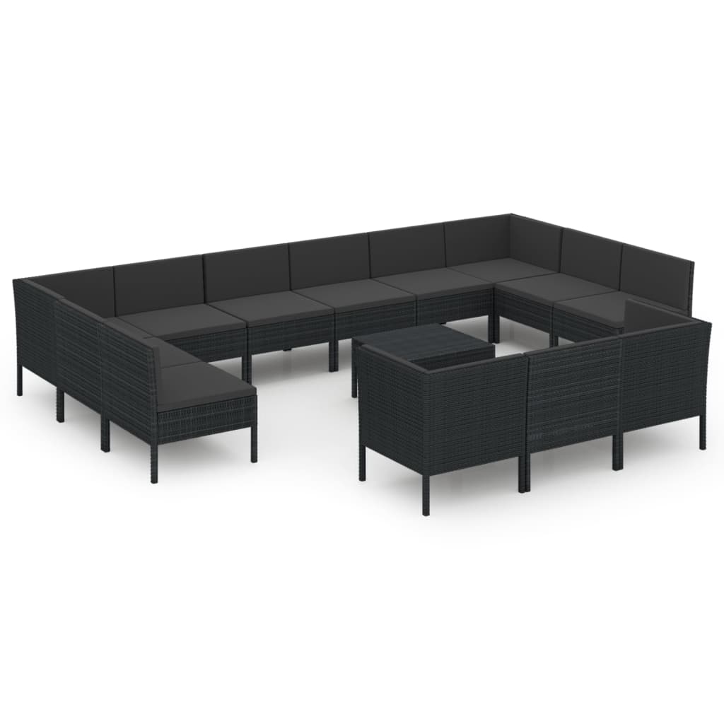 vidaXL 14 Piece Patio Lounge Set with Cushions Poly Rattan Black