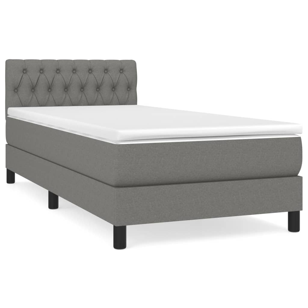 vidaXL Box Spring Bed with Mattress Dark Gray Twin Fabric