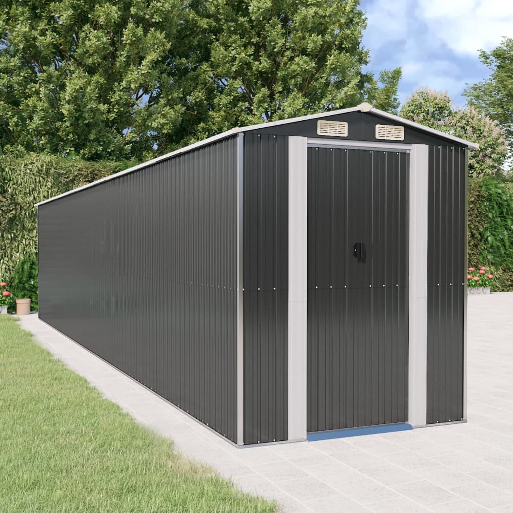 vidaXL Garden Shed Anthracite 75.6"x369.3"x87.8" Galvanized Steel