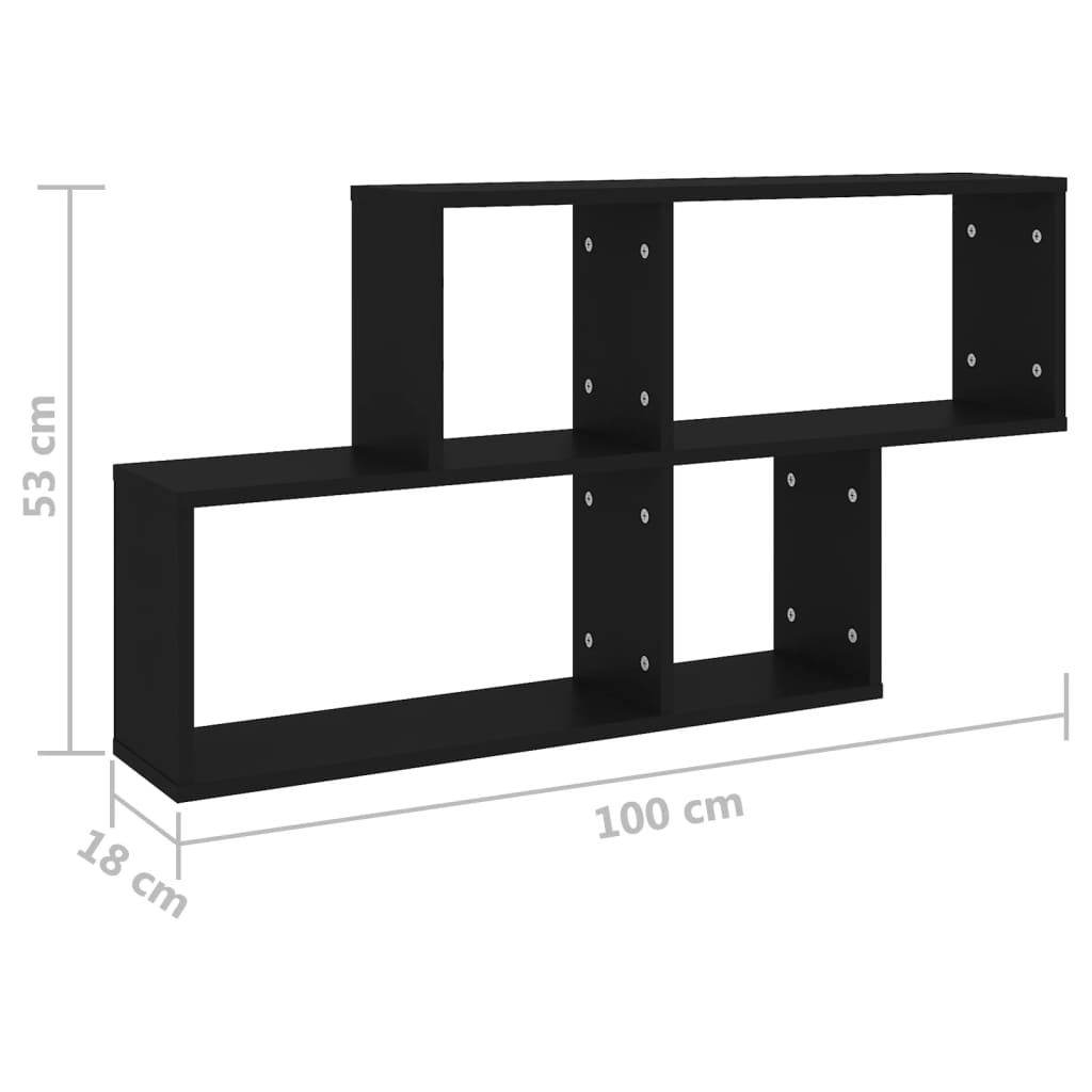 vidaXL Wall Shelf Black 39.4"x7.1"x20.9" Engineered Wood