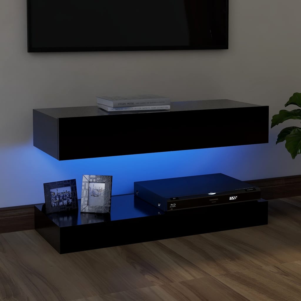 vidaXL TV Cabinet with LED Lights Black 35.4"x13.8"