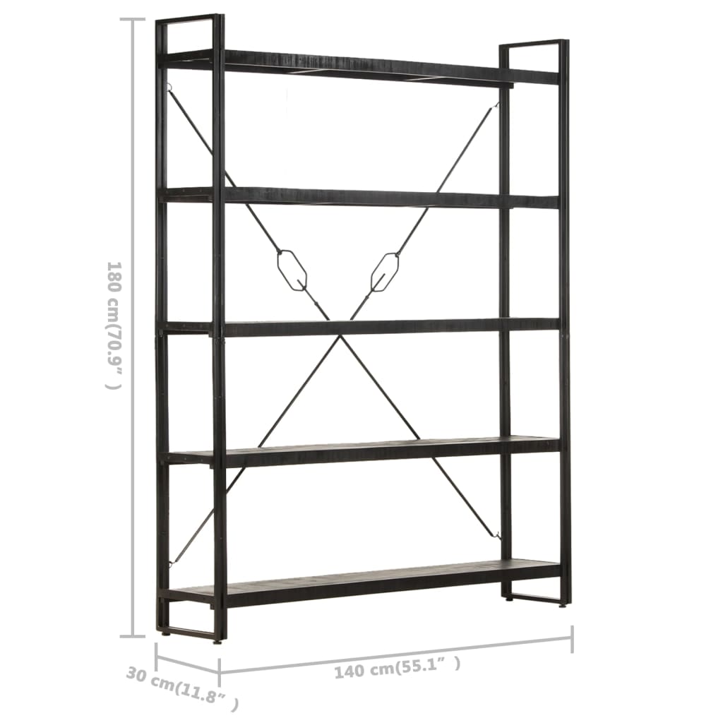 vidaXL 5-Tier Bookcase Black 55.1"x11.8"x70.9" Solid Mango Wood