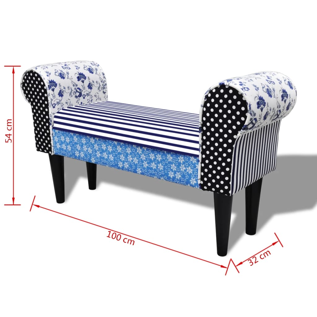vidaXL Patchwork Bench Country Living Style Blue & White