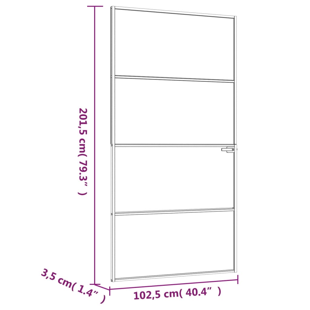 vidaXL Interior Door Black 40.2"x79.3" Tempered Glass&Aluminum Slim