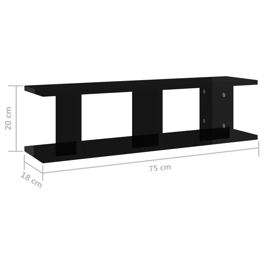 vidaXL Wall Shelves 2 pcs High Gloss Black 29.5"x7.1"x7.9" Engineered Wood