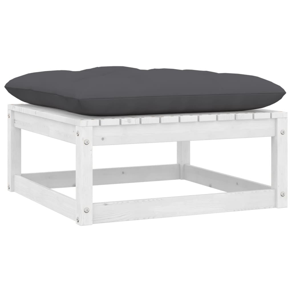vidaXL Patio Footstool with Cushion White Solid Pinewood