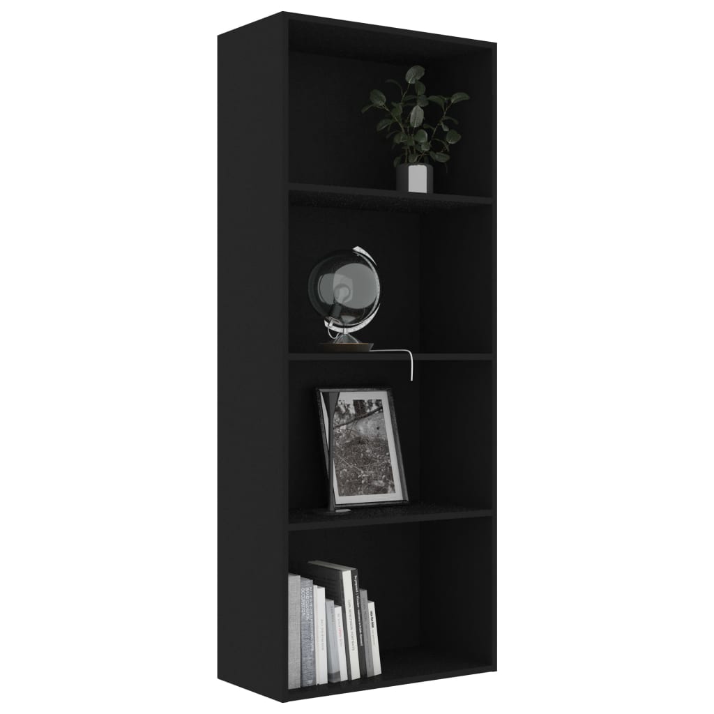 vidaXL 4-Tier Book Cabinet Black 23.6"x11.8"x59.6" Chipboard