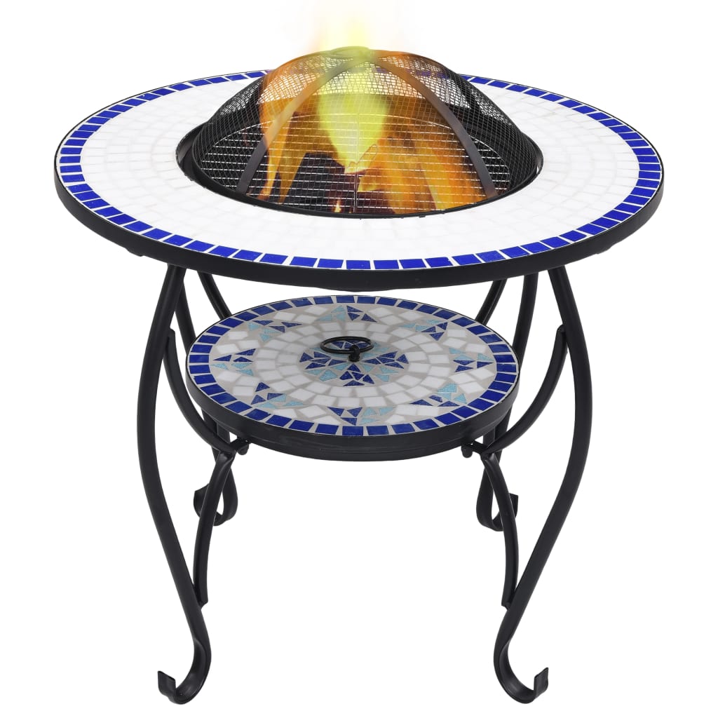 vidaXL Mosaic Fire Pit Table Blue and White 26.8" Ceramic
