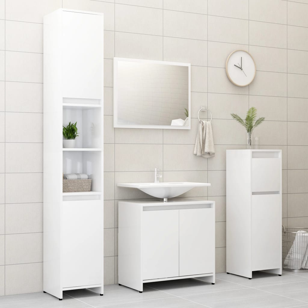 vidaXL Bathroom Cabinet High Gloss White 11.8"x11.8"x37.4" Engineered Wood