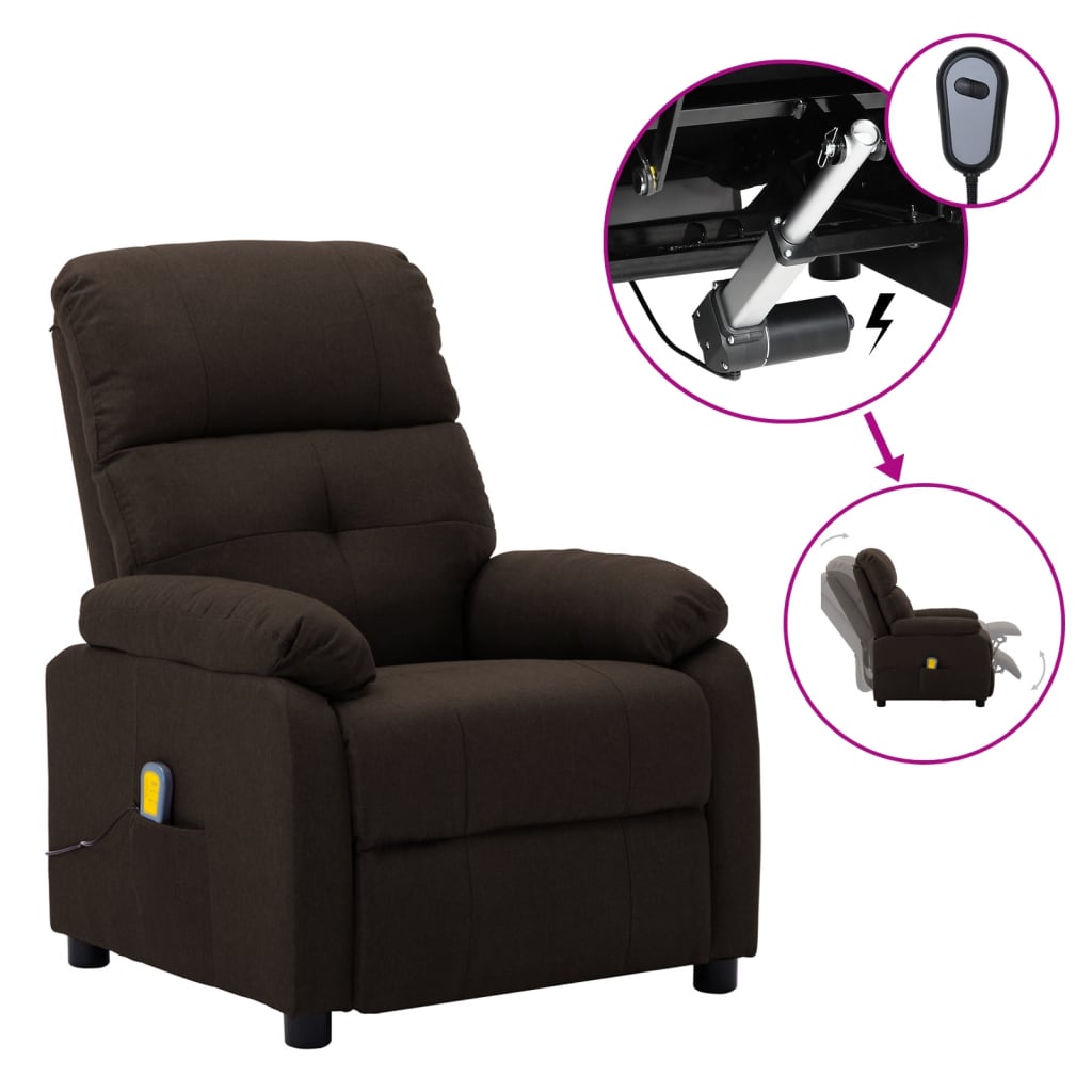 vidaXL Massage Recliner Dark Brown Fabric