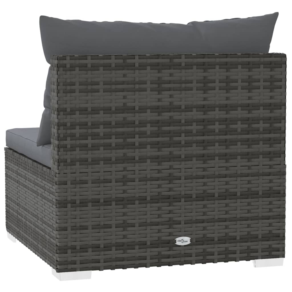 vidaXL Patio Middle Sofa with Cushions Gray Poly Rattan