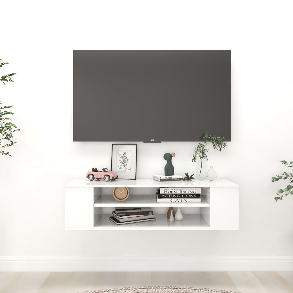vidaXL Hanging TV Stand High Gloss White 39.4"x11.8"x10.4" Engineered Wood