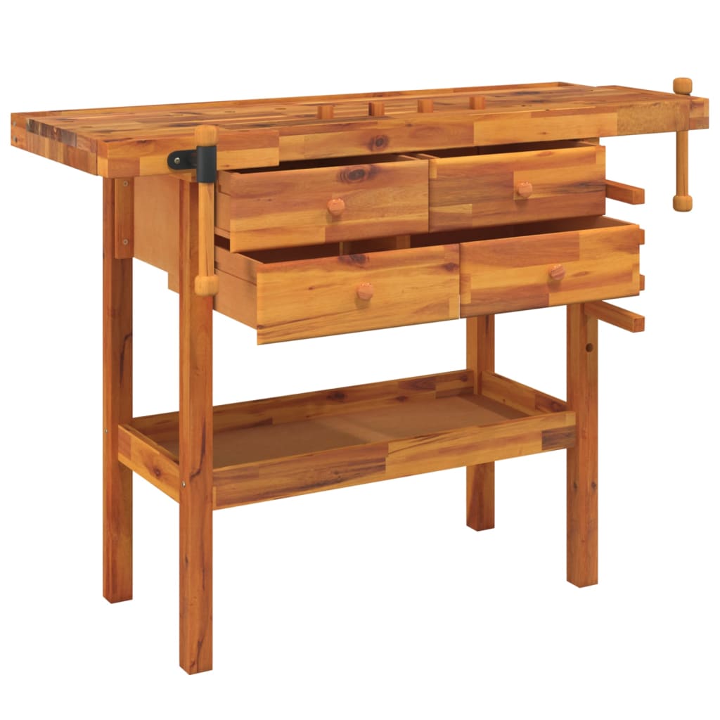 vidaXL Workbench with Drawers and Vices 48.8"x20.5"x32.7" Solid Wood Acacia