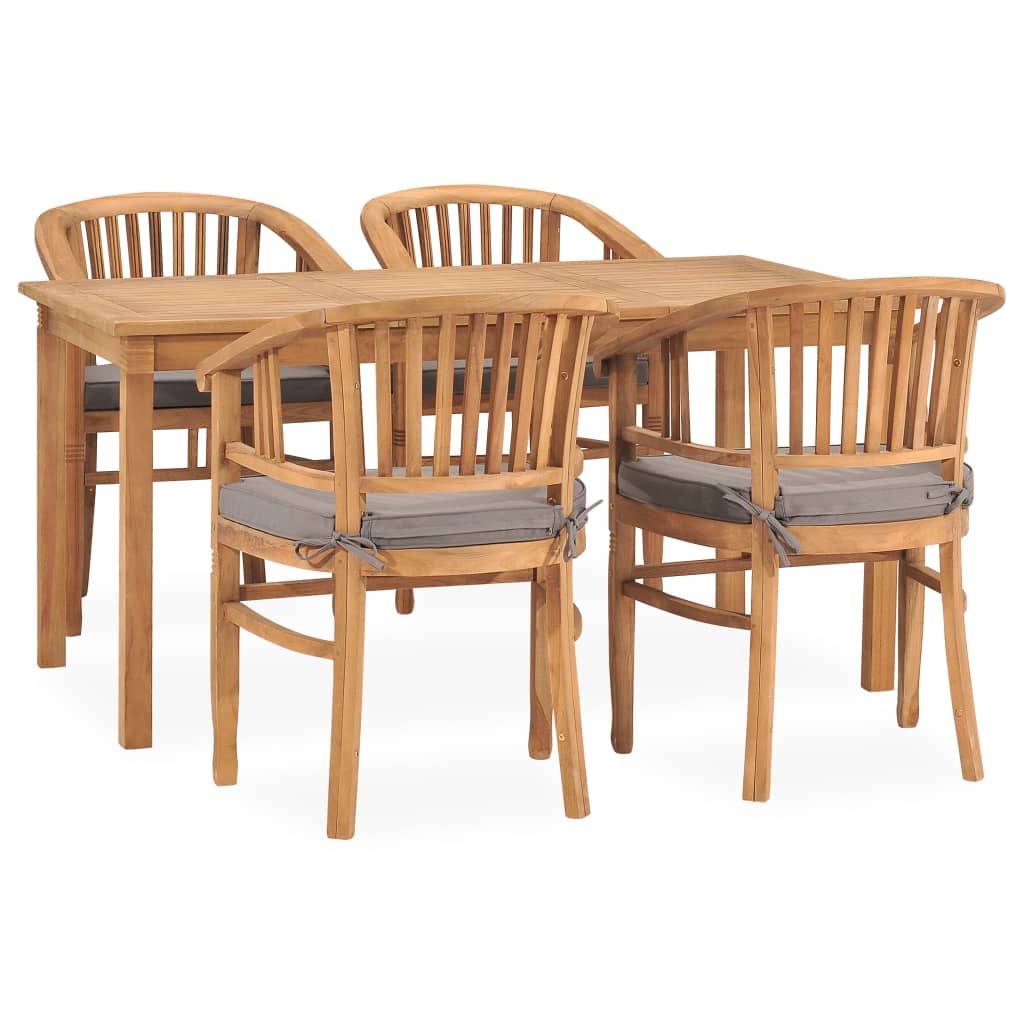 vidaXL 5 Piece Patio Dining Set with Cushions Solid Teak Wood