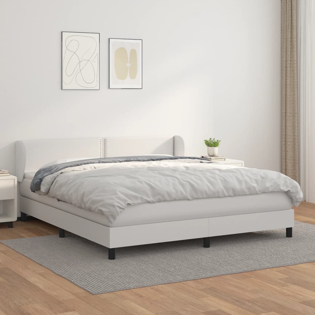vidaXL Box Spring Bed with Mattress White King Faux Leather