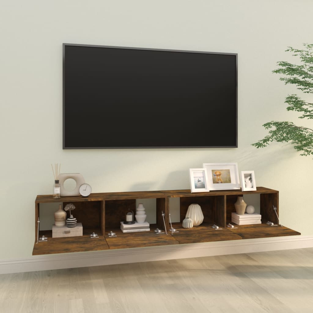 vidaXL Wall TV Cabinets 2 pcs Smoked Oak 39.4"x11.8"x11.8" Engineered Wood