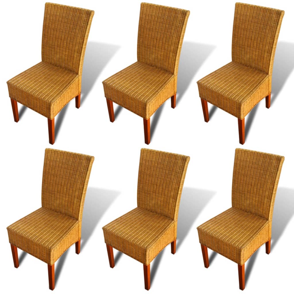 vidaXL Dining Chairs 6 pcs Brown Natural Rattan