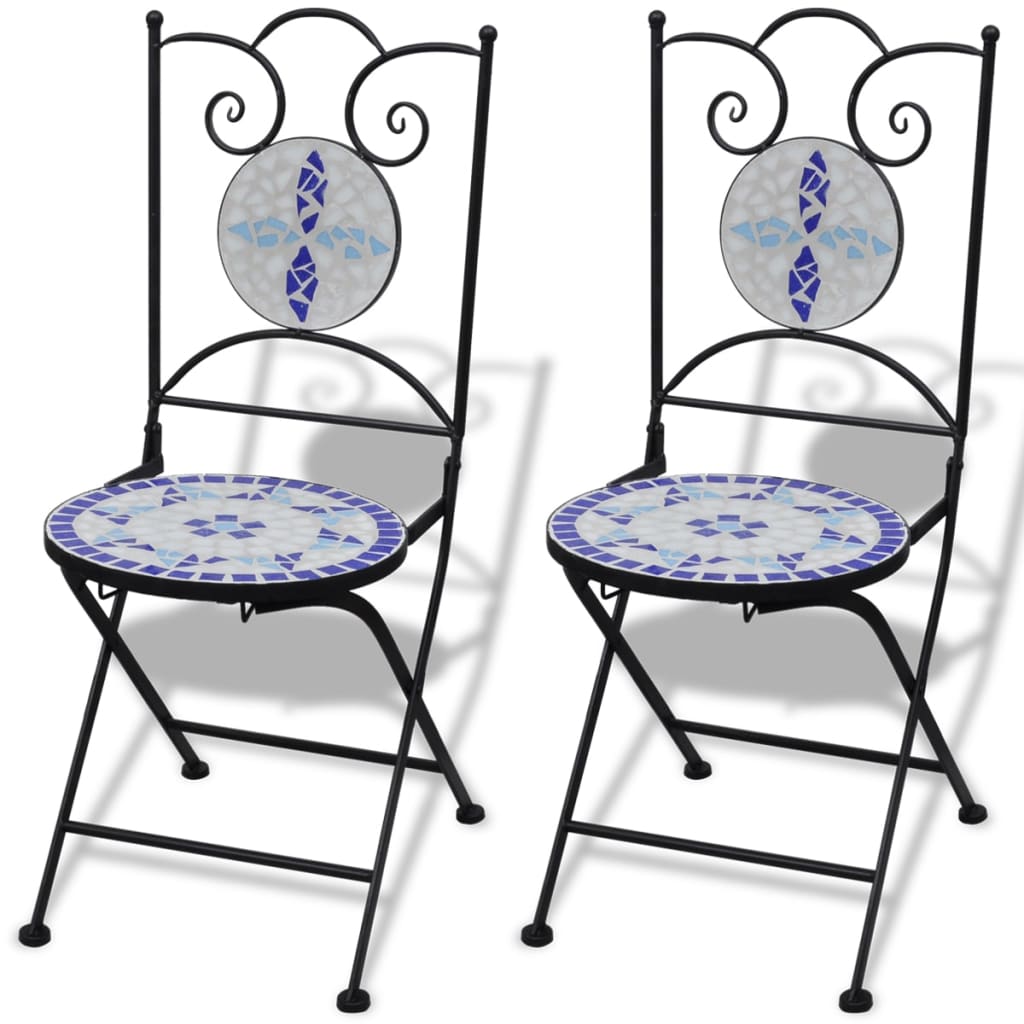 vidaXL 3 Piece Bistro Set Ceramic Tile Blue and White