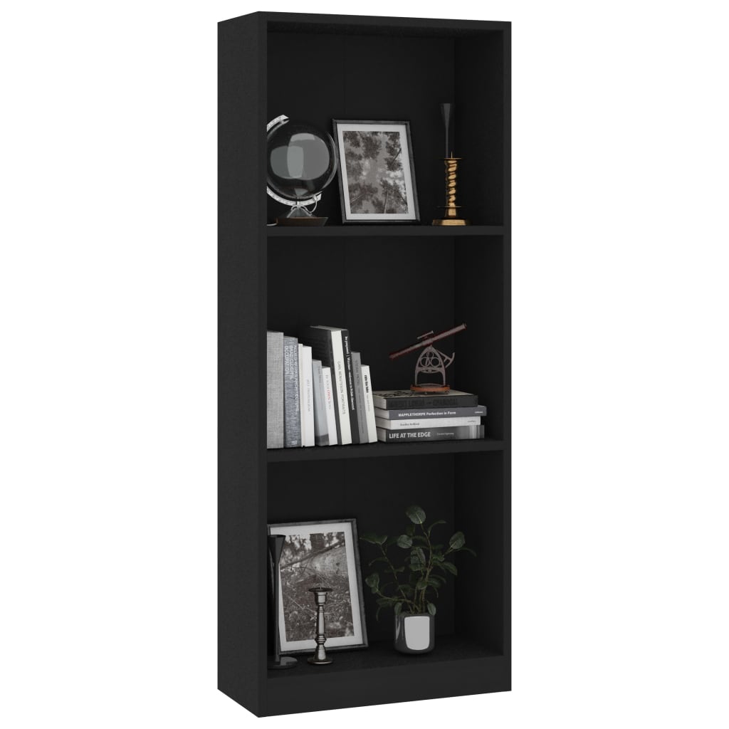 vidaXL 3-Tier Book Cabinet Black 15.7"x9.4"x42.5" Engineered Wood