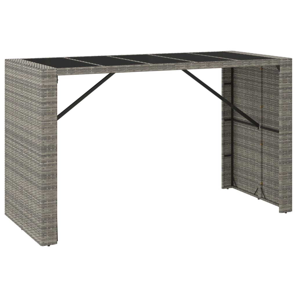 vidaXL Bar Table with Glass Top Gray 72.8"x31.5"x43.3" Poly Rattan