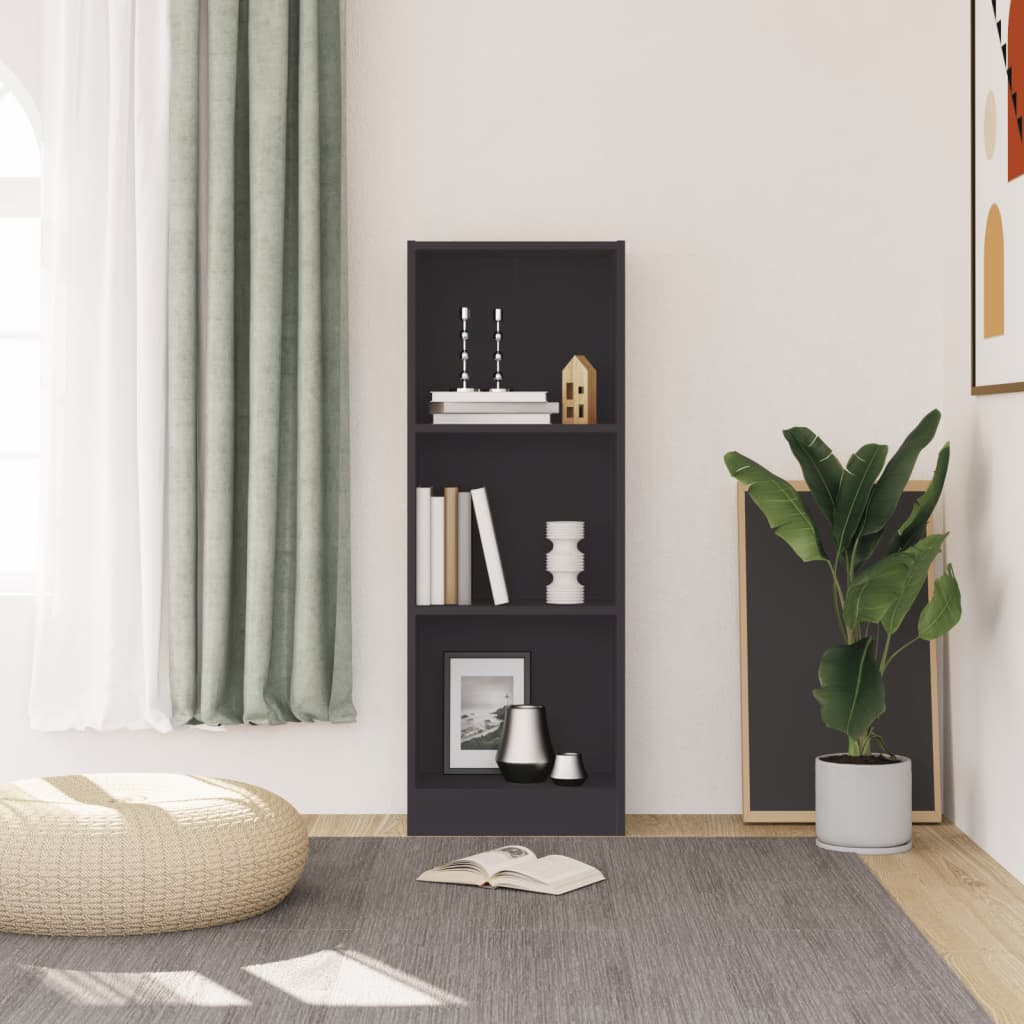 vidaXL 3-Tier Book Cabinet Gray 15.7"x9.4"x42.5" Engineered Wood