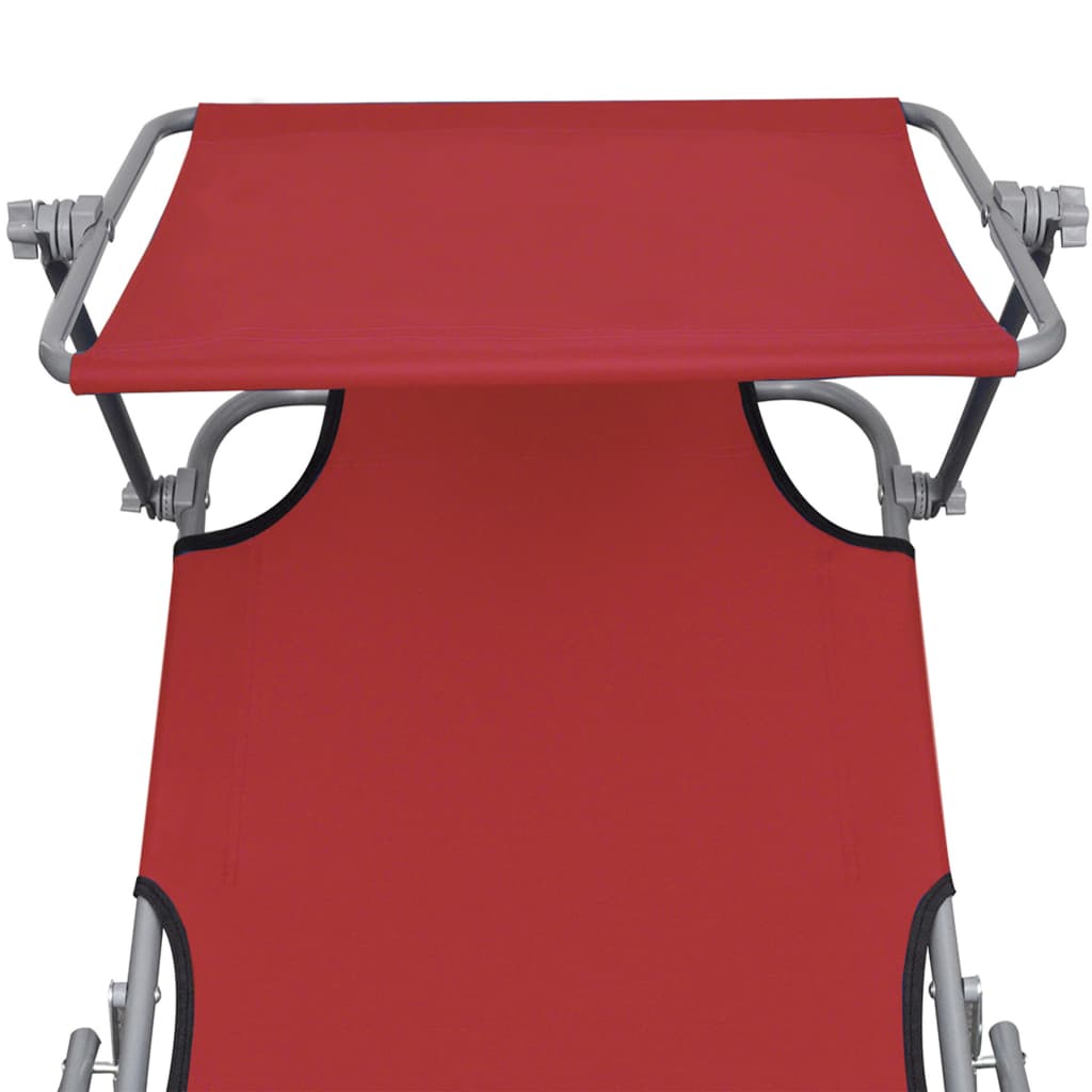 vidaXL Folding Sun Lounger with Canopy Red Aluminum