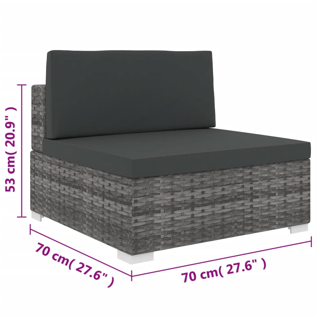 vidaXL Sectional Middle Seat with Cushions Poly Rattan Gray