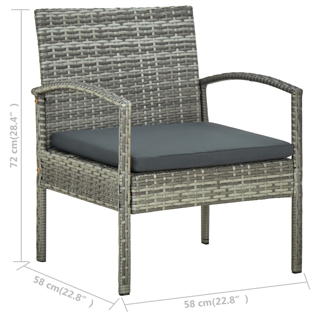 vidaXL Patio Chair with Cushion Poly Rattan Gray