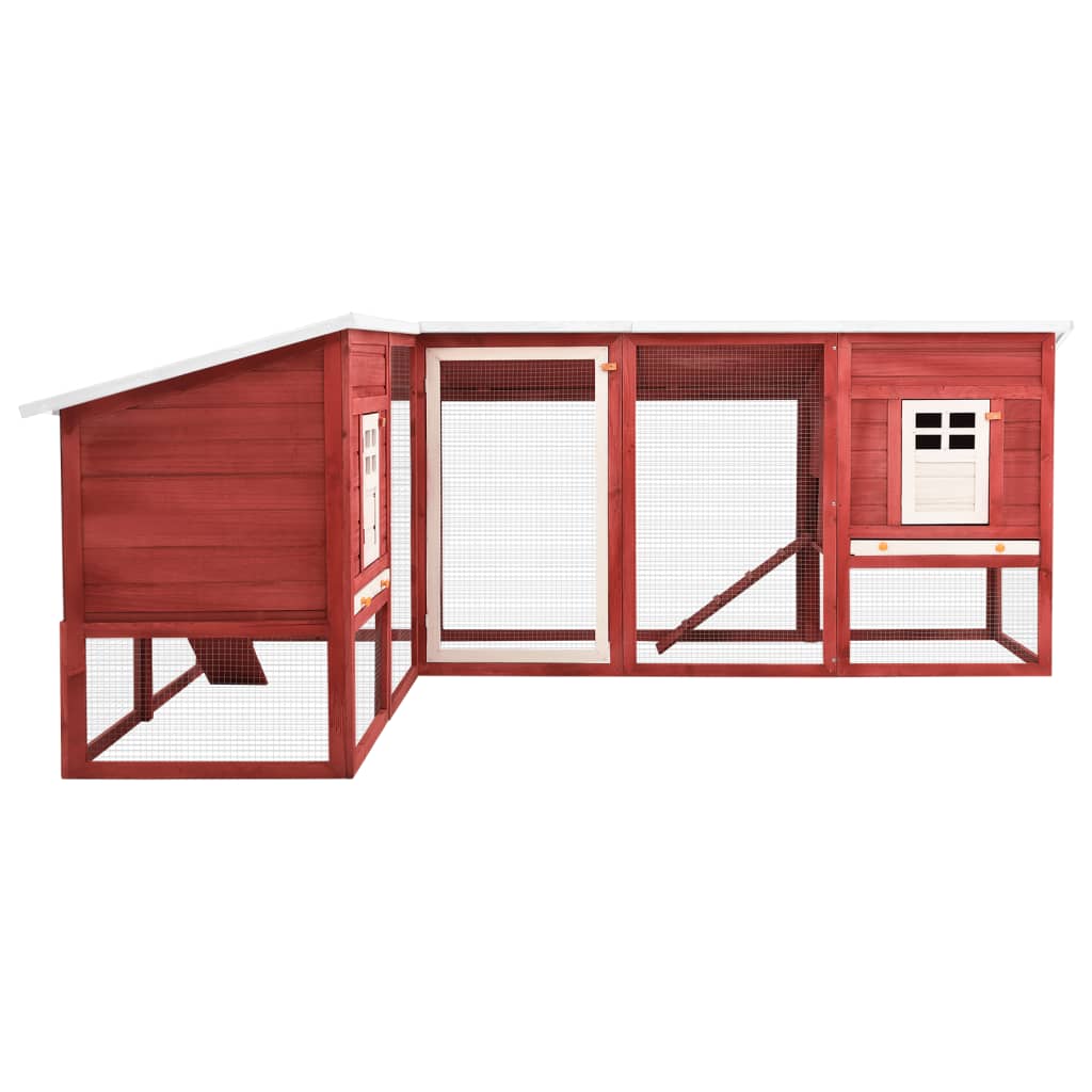 vidaXL Outdoor Rabbit Hutch with Run Red and White Solid Fir Wood