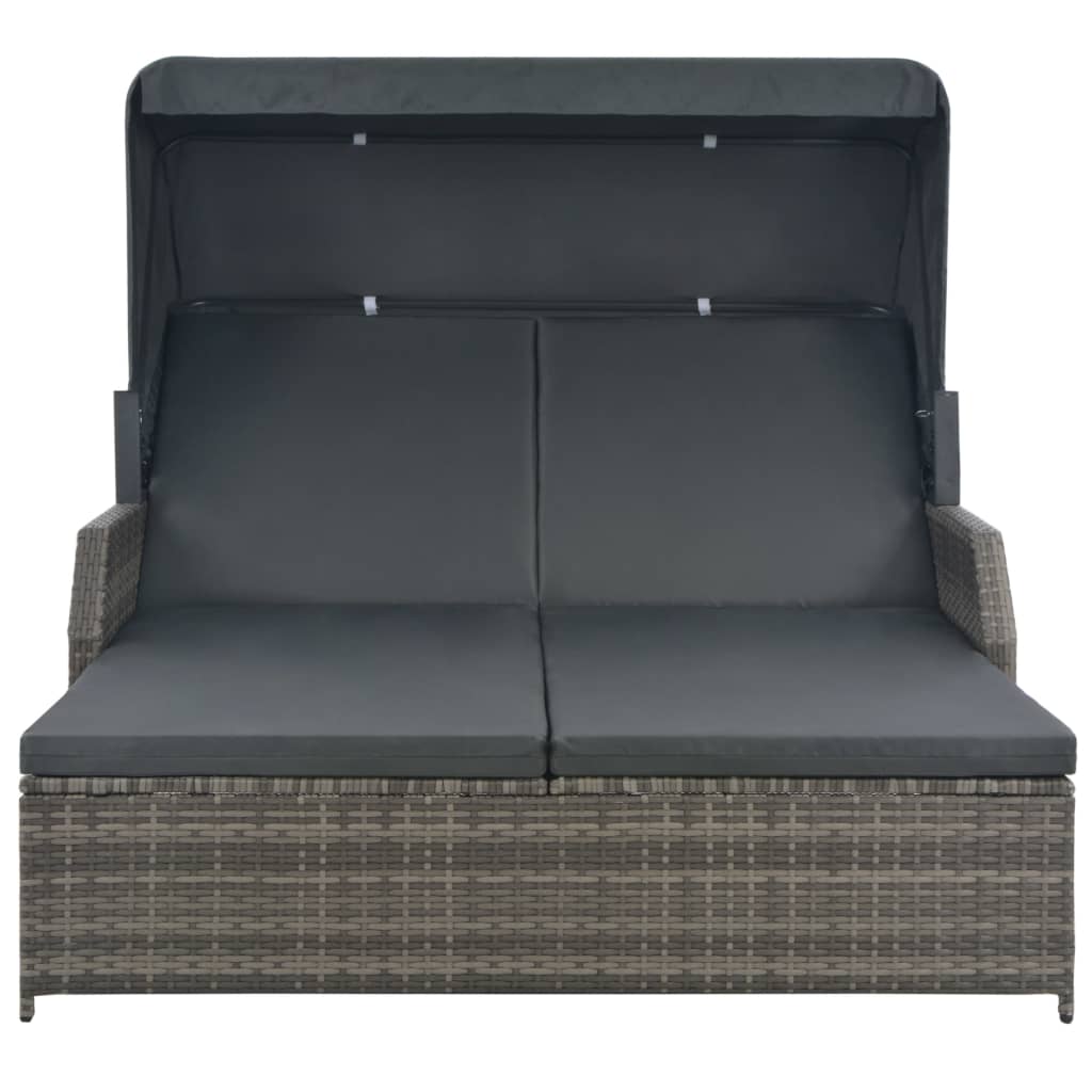vidaXL 2-Person Sun Lounger with Canopy Poly Rattan Gray