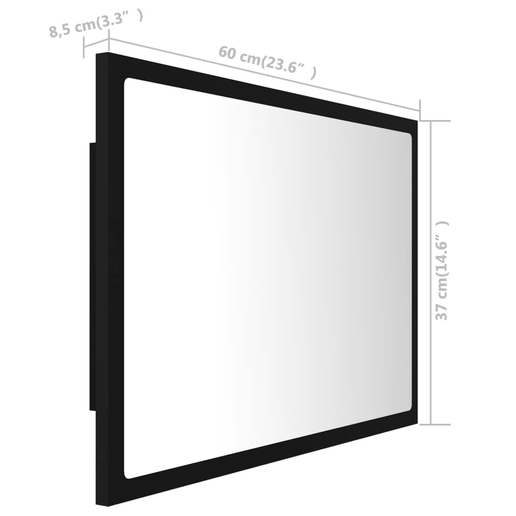 vidaXL LED Bathroom Mirror Black 23.6"x3.3"x14.6" Acrylic