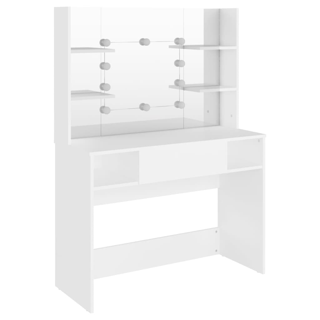 vidaXL Makeup Table with LED Lights 39.4"x15.7"x53.1" MDF White