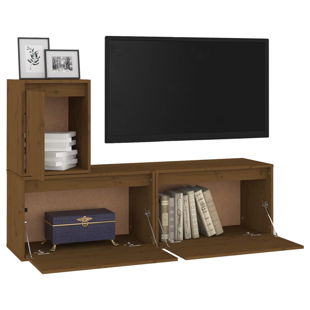 vidaXL TV Stands 3 pcs Honey Brown Solid Wood Pine