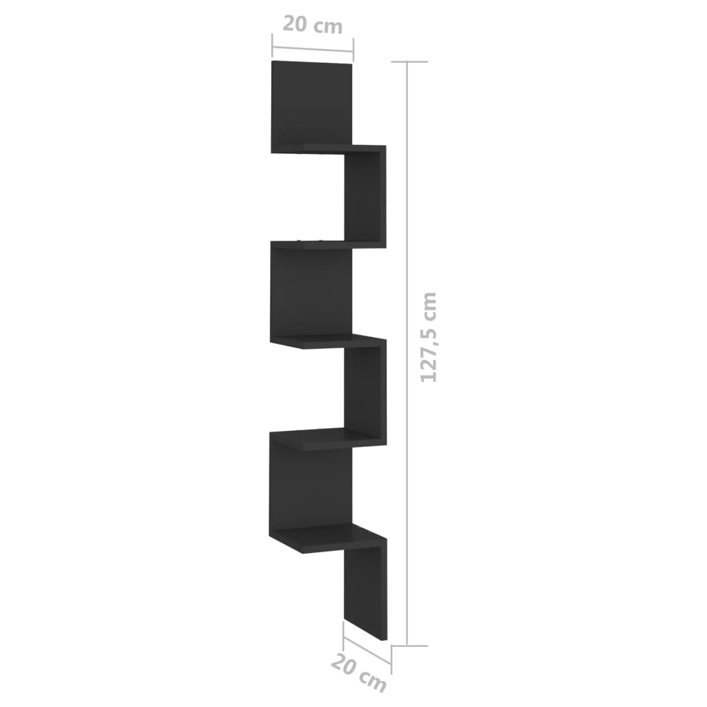 vidaXL Wall Corner Shelf Black 7.9"x7.9"x50.2" Engineered Wood
