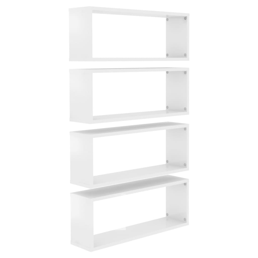 vidaXL Wall Cube Shelves 4 pcs High Gloss White 23.6"x5.9"x9.1" Engineered Wood