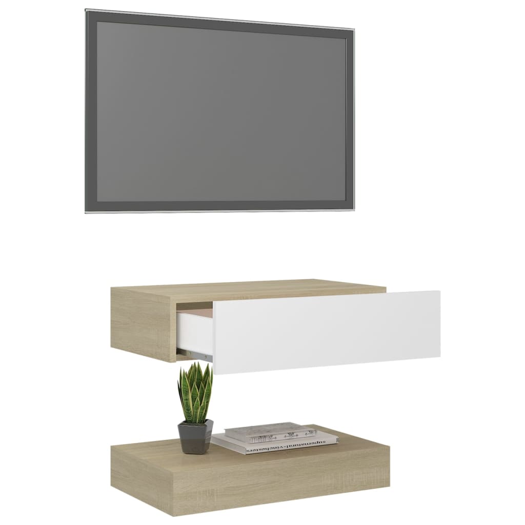 vidaXL TV Stand with LED Lights White and Sonoma Oak 23.6"x13.8"