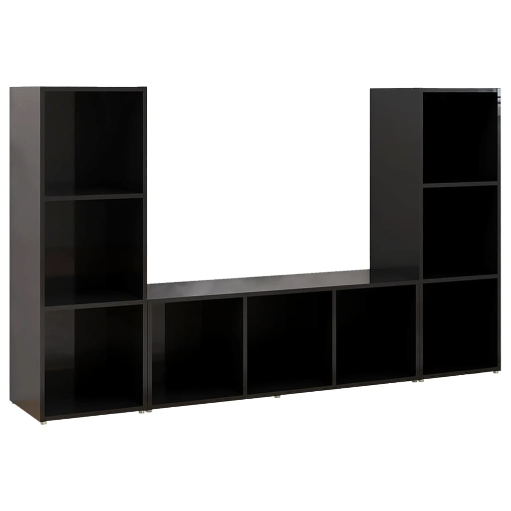 vidaXL TV Cabinets 3 pcs High Gloss Black 42.1"x14"x15" Chipboard
