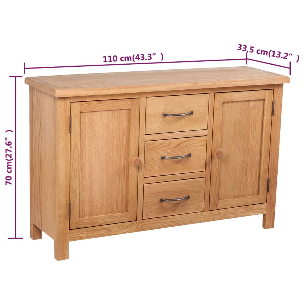 vidaXL Sideboard with 3 Drawers Solid Oak Wood 43.3"x13.2"x27.6"