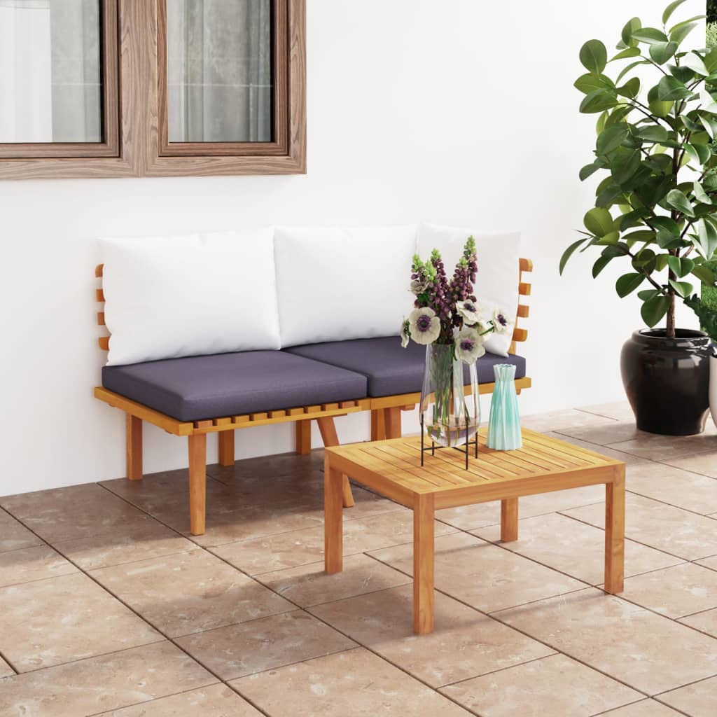 vidaXL 2 Piece Patio Lounge Set with Cushions Solid Acacia Wood