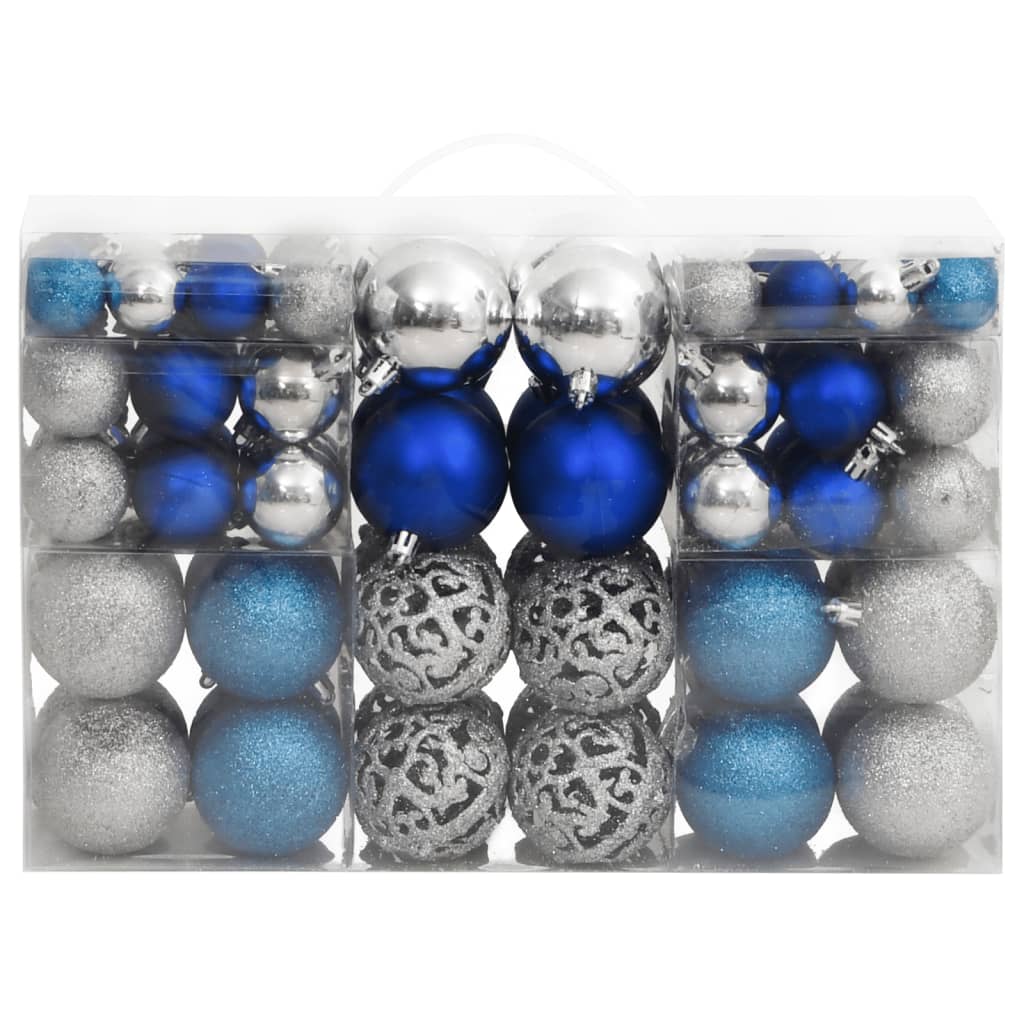vidaXL Christmas Baubles 100 pcs Blue and Silver 1.2" / 1.6" / 2.4"