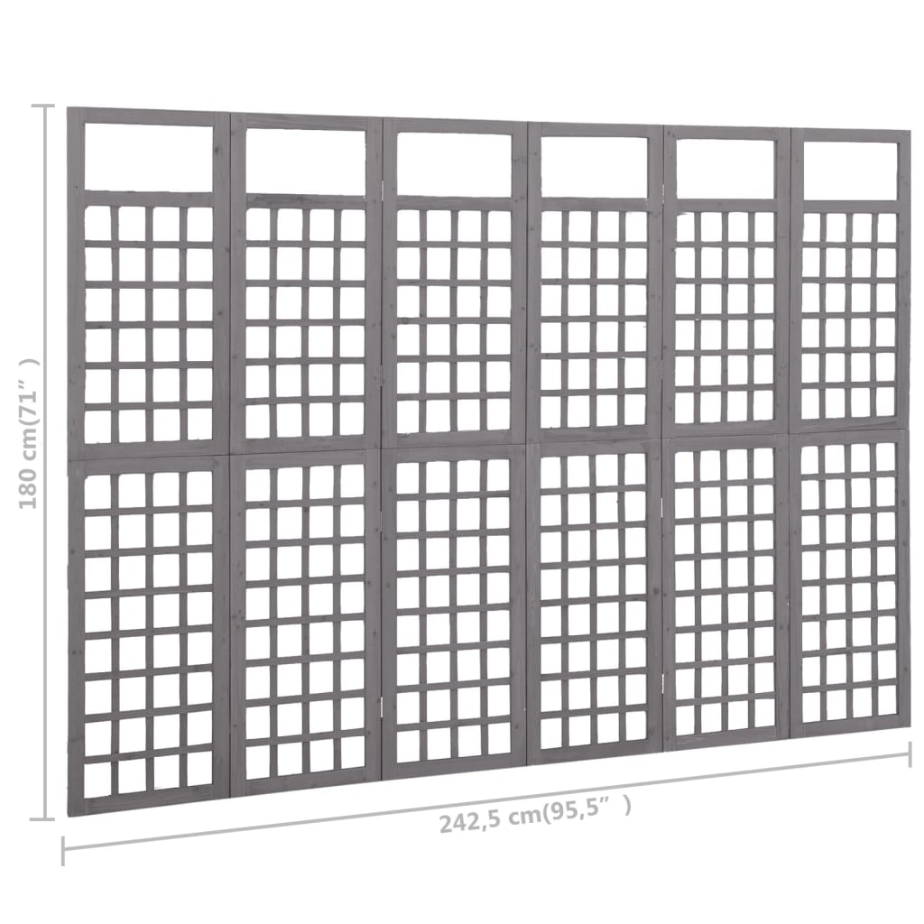 vidaXL 6-Panel Room Divider/Trellis Solid Fir Wood Gray 95.5"x70.9"