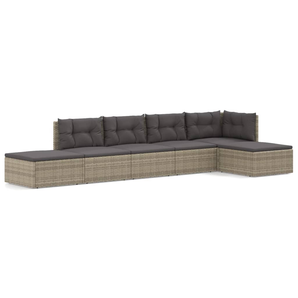 vidaXL 6 Piece Patio Lounge Set with Cushions Gray Poly Rattan