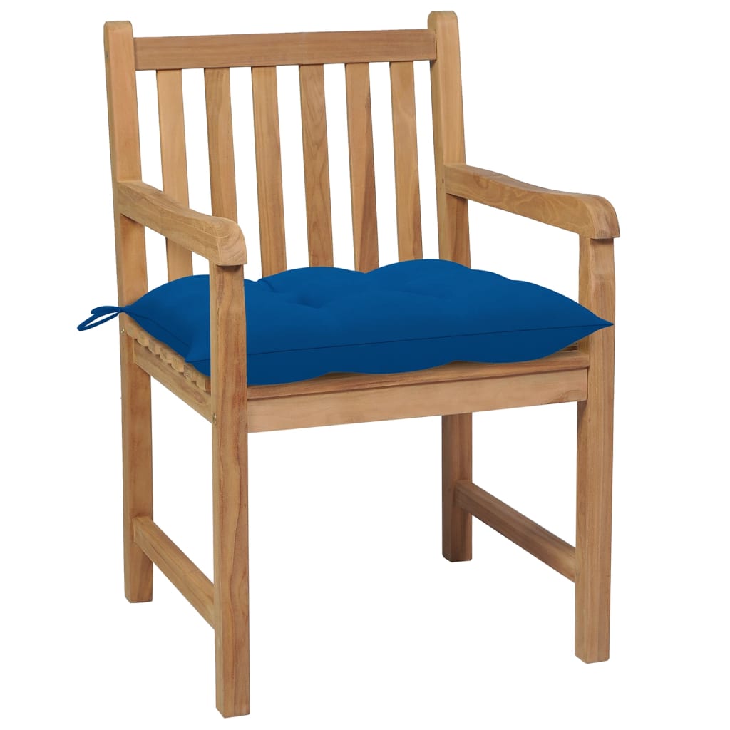 vidaXL Patio Chairs 6 pcs with Blue Cushions Solid Teak Wood