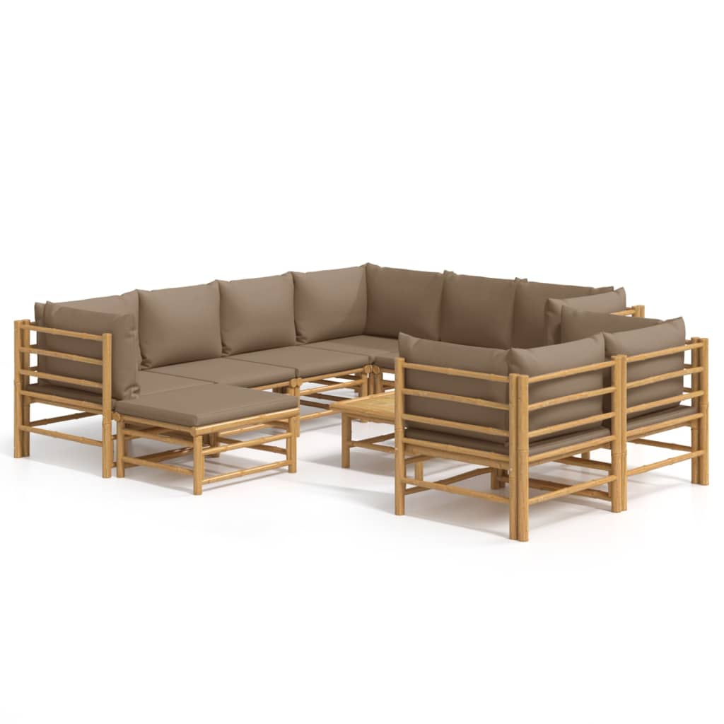 vidaXL 10 Piece Patio Lounge Set with Taupe Cushions Bamboo