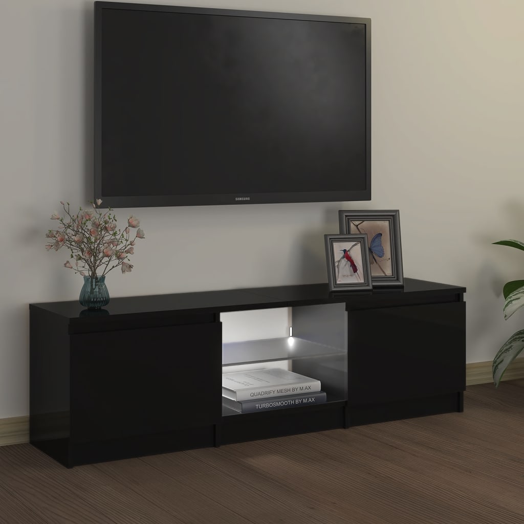 vidaXL TV Cabinet with LED Lights Black 47.2"x12"x14"